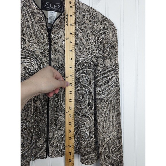 Alex Eveving Women's Formal Cropped Jacket Metelic Long Sleeve Sparkle Size 8 - Picture 6 of 10